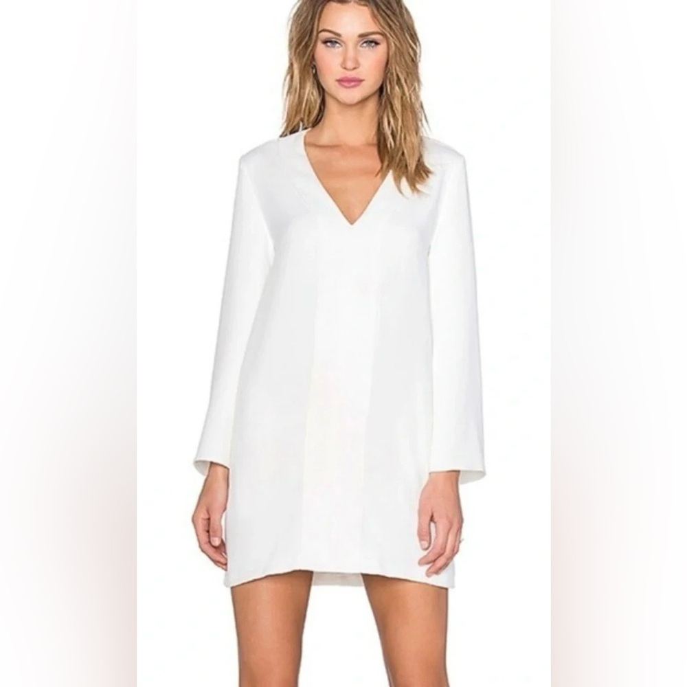 The Fifth Label Now You See Me Mini Dress White Long Sleeve V-Neck Shift S